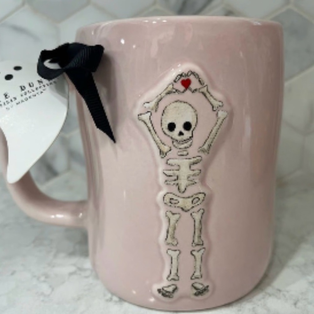 Rae Dunn | Light Pink Skeleton 'Hey Boo' Mug - Picture 2 of 6